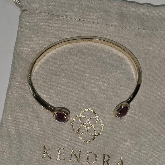 Kendra Scott Elton Dark Red‎ And Gold Station Cuff Bracelet - Picture 3 of 4